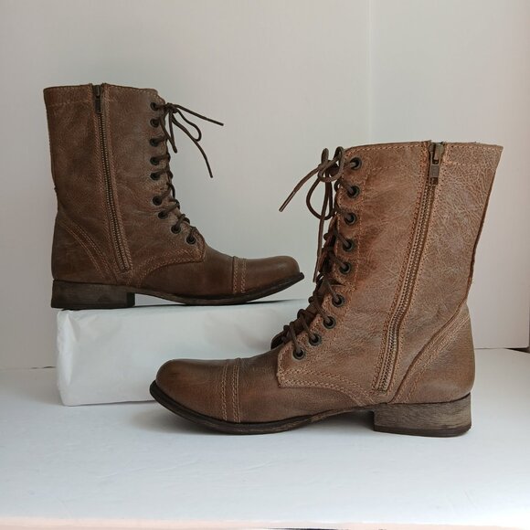 Steve Madden 'Troopa' Boots Taupe 9 Hole Leather Side Zip Combat Boots Sz 9 - Picture 5 of 12